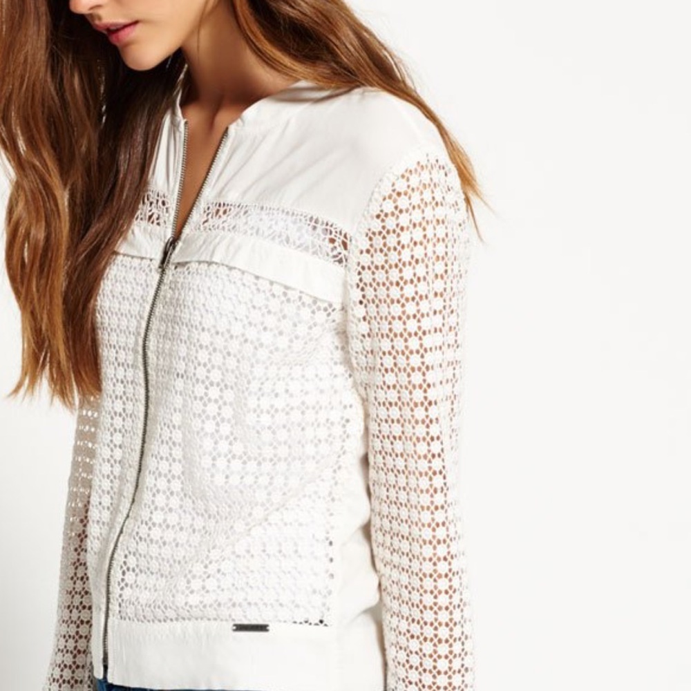 Super dry White Lace Zip-Front Women's Jacket